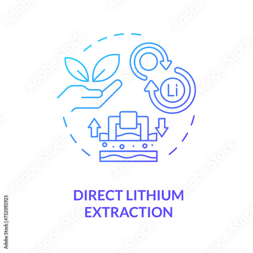 Direct lithium extraction blue gradient concept icon. Batteries production industry. Refining process. Round shape line illustration. Abstract idea. Graphic design. Easy to use in brochure, booklet