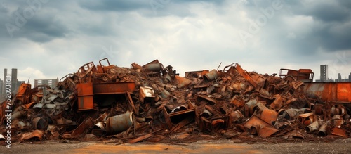 Breathtaking Display of Rusty Scrap Metal at Recycling Center - Industrial Beauty