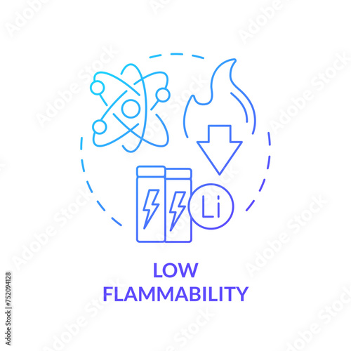 Low flammability blue gradient concept icon. Lithium revolution, industry regulation. Environmentally friendly. Round shape line illustration. Abstract idea. Graphic design. Easy to use in brochure