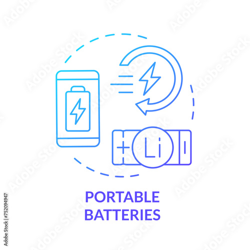 Portable batteries blue gradient concept icon. Consumer electronics. Lithium revolution, fast charging. Round shape line illustration. Abstract idea. Graphic design. Easy to use in brochure, booklet