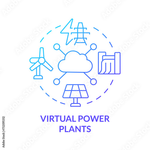Virtual power plants blue gradient concept icon. Ecofriendly generation facilities. Renewable energy parks. Round shape line illustration. Abstract idea. Graphic design. Easy to use in brochure