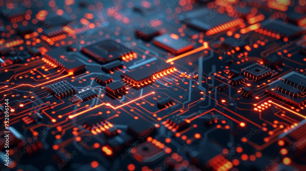 Futuristic printed circuit board server: digital wallpaper background, technology concept - 3d render Futuristic printed circuit board server: digital wallpaper background, technology concept - 3d render