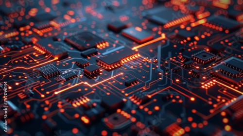 Futuristic printed circuit board server: digital wallpaper background, technology concept - 3d render