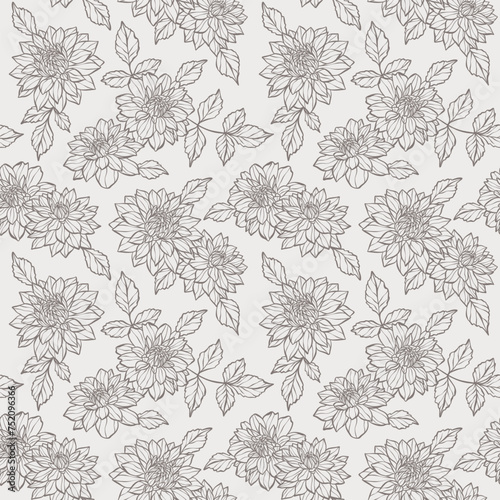 Seamless pattern  vintage dahlia floral vector repeat backgorund with hand drawn illustrations  elegant print