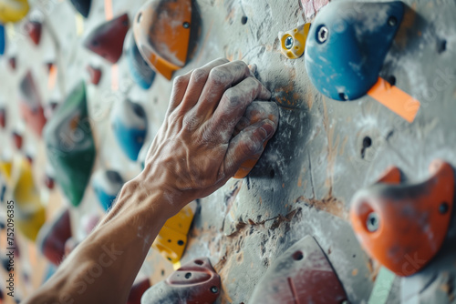 Hand beim Klettern hat Kletterstein fest im Griff