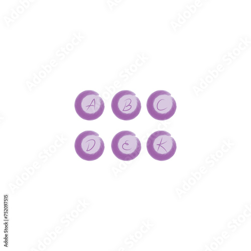 Set of 6 colorful vitamin icons - A, D, E, C, K and group B vitamins - simple icon illustration, graphic element for products, supplements, web design and more.