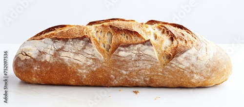 Freshly Baked Loaf of Bread on Clean White Surface in Minimalist Studio Setting