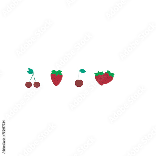 Set of 4 colorful berry (strawberry, cherry) icons, simple vector cartoon style illustration elements for product or web design.