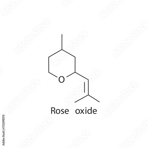 Rose oxide skeletal structure diagram.volatile compound molecule scientific illustration on white background.