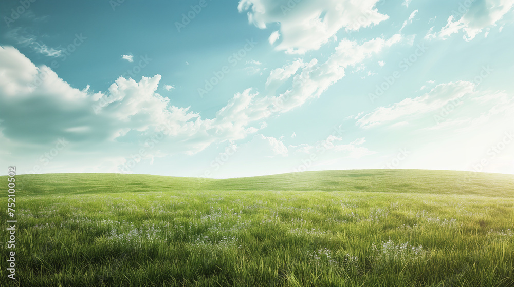 A vibrant meadow bathed in morning light, filled with hope for a new day A vibrant meadow bathed in morning light, filled with hope for a new day