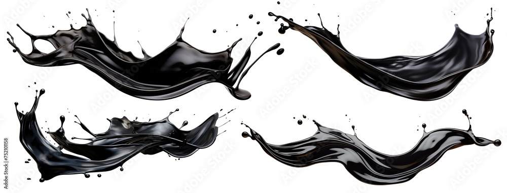 Fototapeta premium Set of black oil splashes cut out