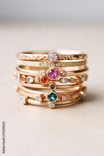 A set of dainty stacking rings in various metals and gemstones for a versatile look