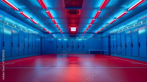 No people football players locker room light, blue, red photo