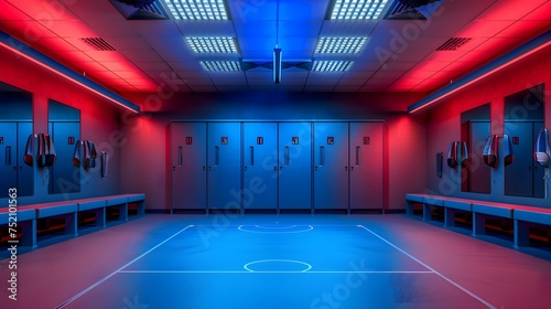 No people football players locker room light, blue, red photo