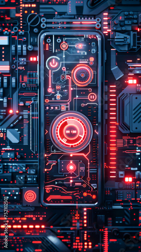 Intricate cybernetic circuitry with ray tracing a visually striking mobile tapestry, mobile phone wallpaper