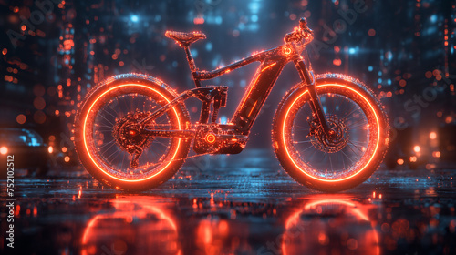 The neon bicycle in digital background. digital bike concept. future technology growing concepts.