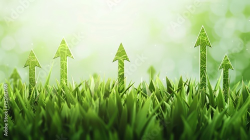 
Illustration of upward-pointing arrows made of lush green grass, symbolizing eco-friendly progress, sustainable development, and positive environmental trends.