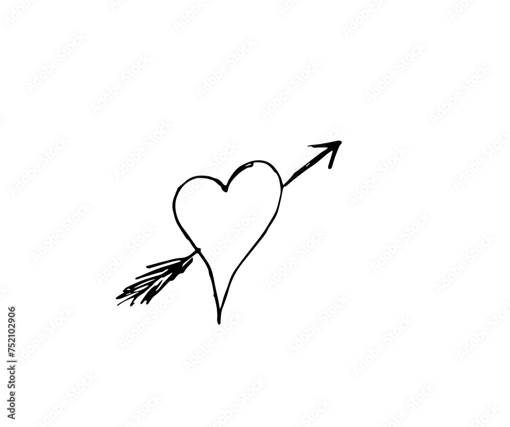 heart and arrow black outline on a white background, heart and arrow black outline on a white background,
