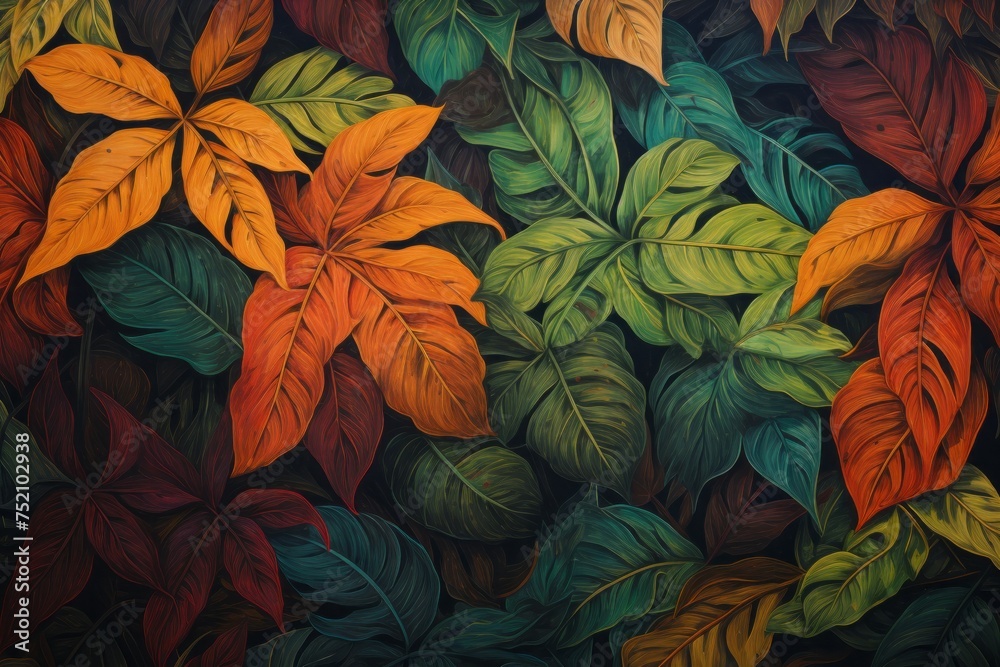 Nature's tapestry in a background adorned with a lush and diverse leaf pattern, creating a rich and vibrant visual experience, Generative AI Nature's tapestry in a background adorned with a lush and diverse leaf pattern, creating a rich and vibrant visual experience, Generative AI