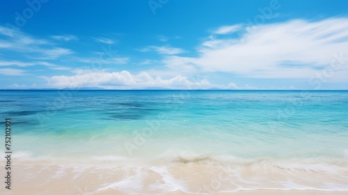 Summer background  tropical sea shore with beautiful blue water and sunny day. Copy space.
