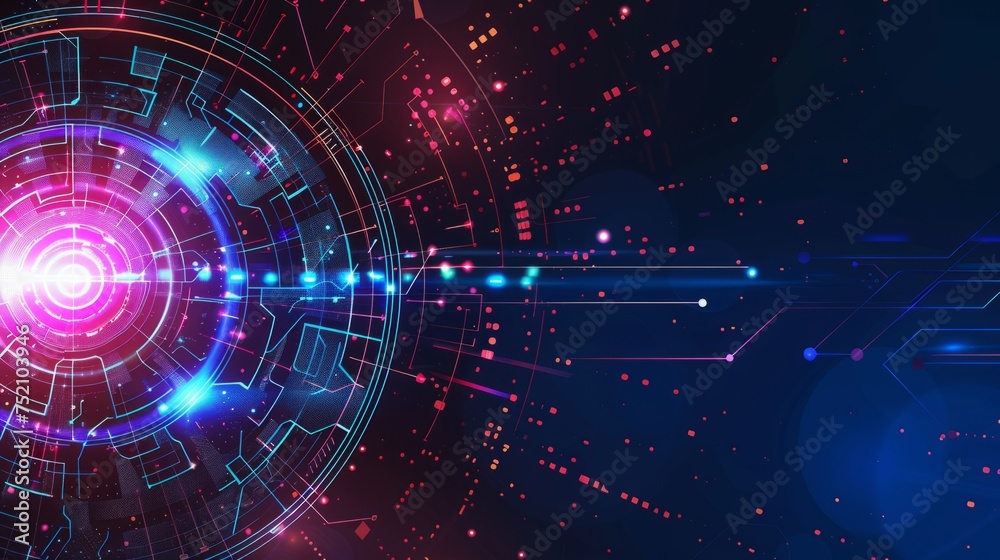 Fototapeta premium Futuristic virtual computer background: cyber network coding & programming software illustration
