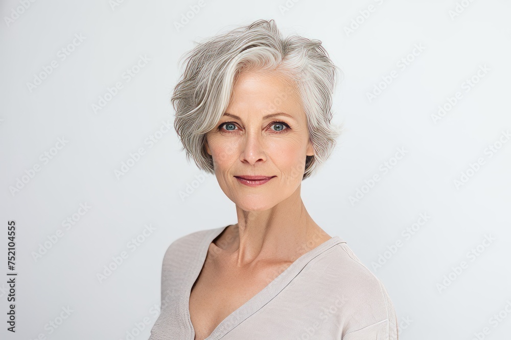 Portrait of a beautiful senior woman. Gray hair. Studio shot.