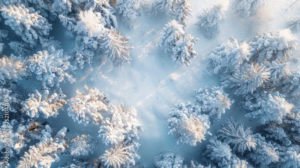 trees covered in snow from above, forrest trees covered in snow from above, forrest