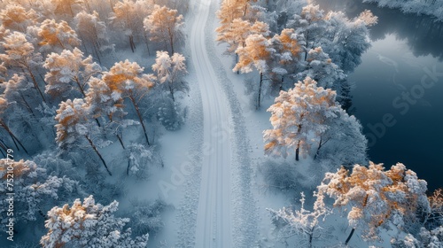 trees covered in snow from above, forrest 