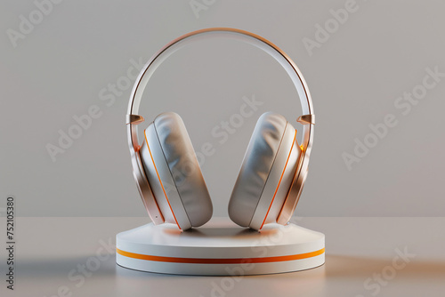 a pair of white headphones on a white stand © Victor