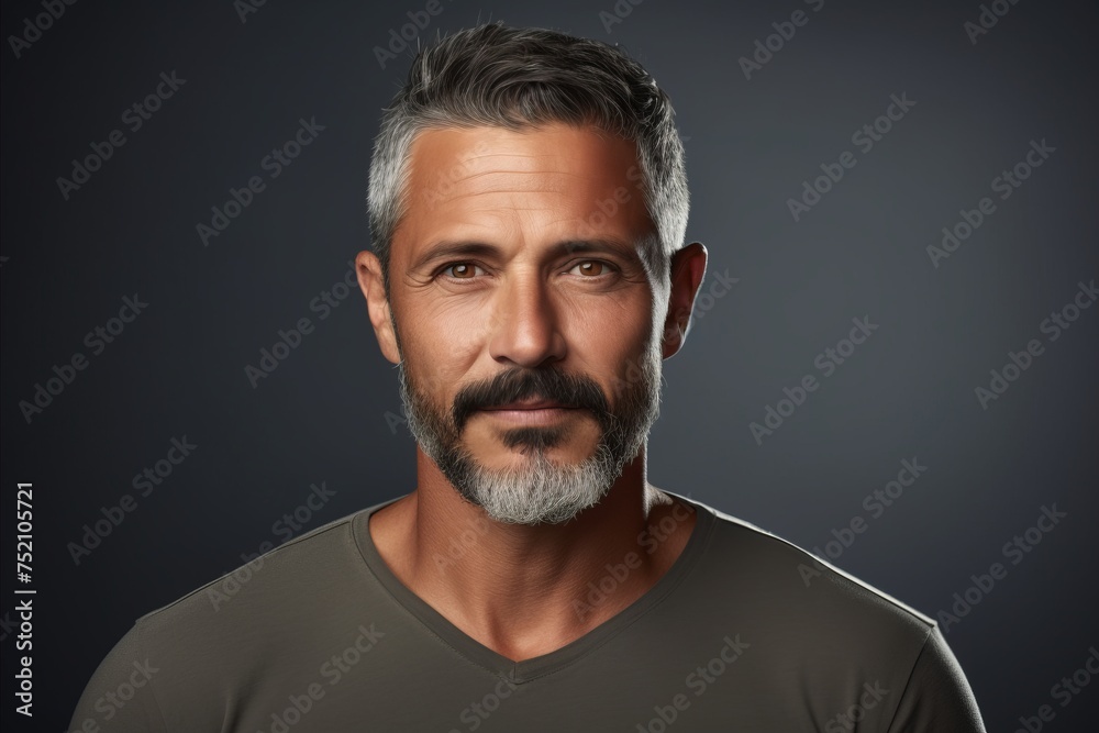 Portrait of handsome mature man with beard and mustache. Studio shot.