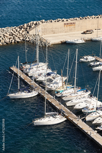 Mediterranean coast in Catalonia. Portbou marina. Costa Brava, Girona. Spain photo