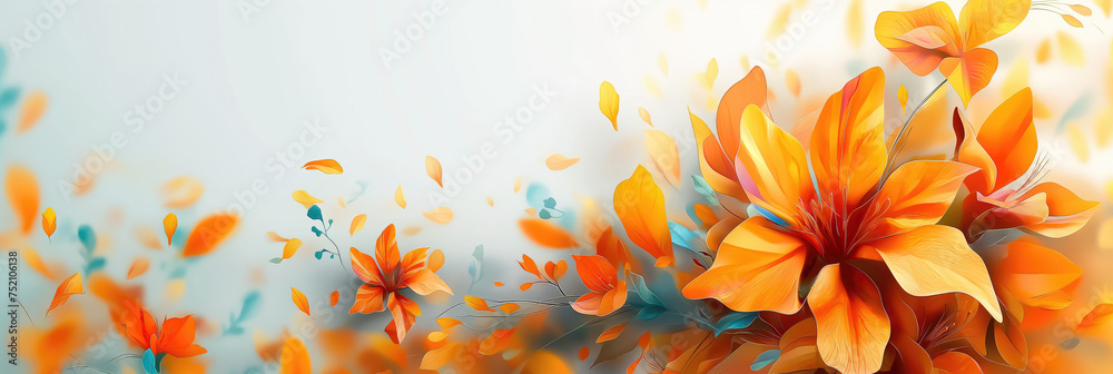 Orange flowers illustration. Floral banner
