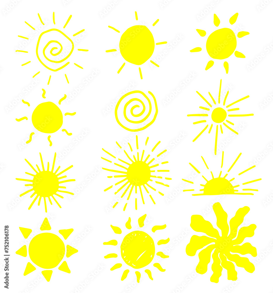 Sun set vector.Doodle vector set Sun set vector.Doodle vector set