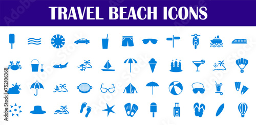 travel beach icons. Tour and travel icon set.