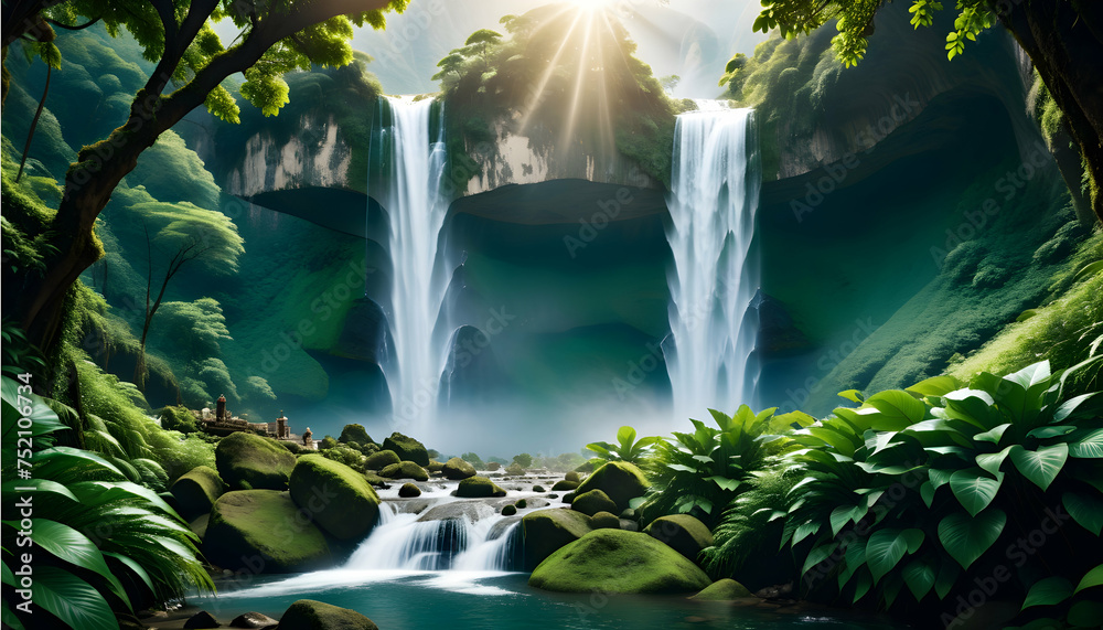Breathtaking waterfall hidden in a lush canyon Breathtaking waterfall hidden in a lush canyon