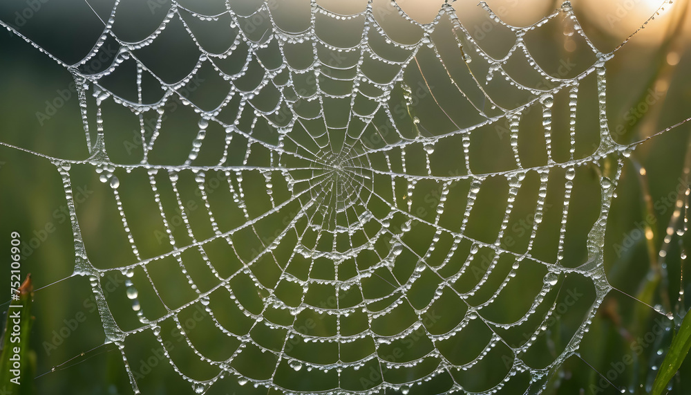 Close-up of a dew-covered spider web