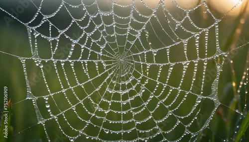 Close-up of a dew-covered spider web