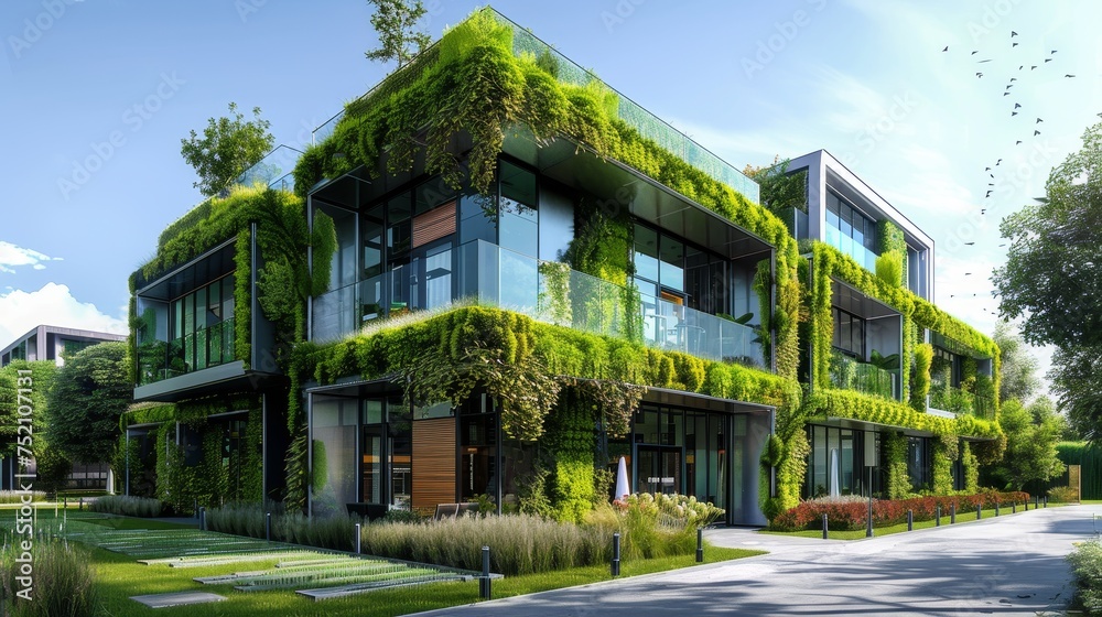 Sustainable architecture of a modern green building, utilizing ...