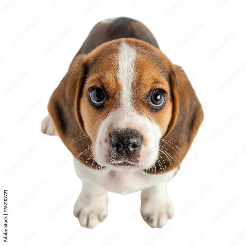 Adorable Beagle Puppy with Big Eyes isolate on transparent background