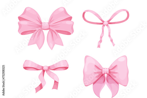 Pink bow coquette y2k aesthetic ribbon, elegant accessory, pastel tie isolated on white background. Lovely satin knot. Vector illustration