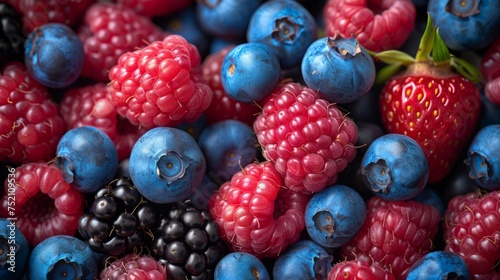 background of blackberries, blueberries and raspberries, fresh, summer, healthy