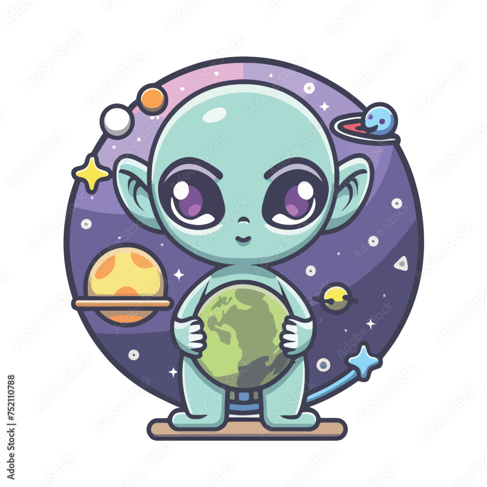 2d vector illustration chibi cute alien, holding sphere earth plant , full body , clean shape and line, white background, random moon background
2d vector illustration chibi cute alien, holding sphere earth plant , full body , clean shape and line, white background, random moon background