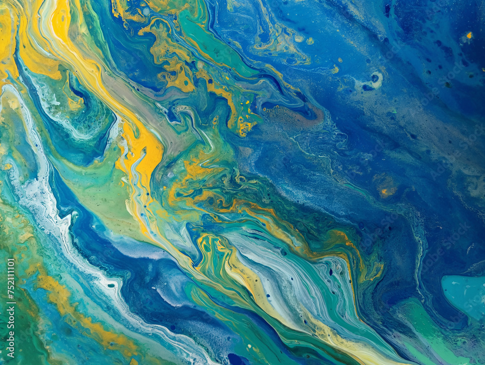 Acrylic painting, fluid art, epoxy resin - all these components are combined to create a picture in shades of blue.