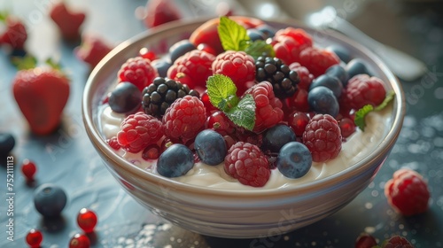 blueberry raspberry blackberry smoothie bowl, green, garnish, fresh, healthy
