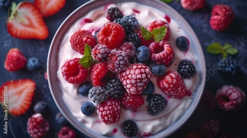 blueberry raspberry blackberry smoothie bowl, green, garnish, fresh, healthy