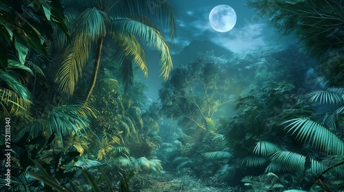 Enchanted nighttime jungle filled with mystery and magic.