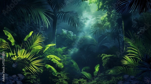 Enchanted nighttime jungle filled with mystery and magic.