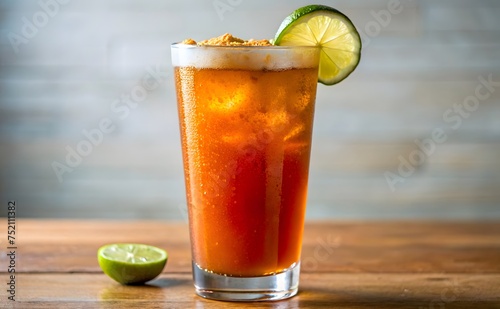 Michelada, traditional Mexican beer drink.Ai