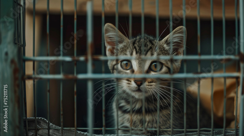 Lonely and sad cat in a cage