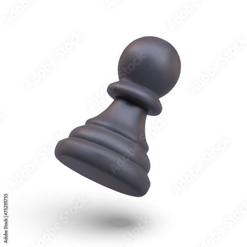 Realistic black pawn in tilted position. Vector game element in process of moving
